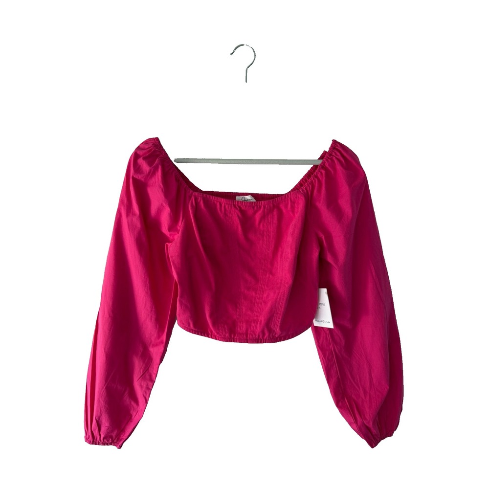 Japna Cropped Top Women S Hot Pink Puff‎ Sleeve Smocked Boho Milkmaid Barbiecore